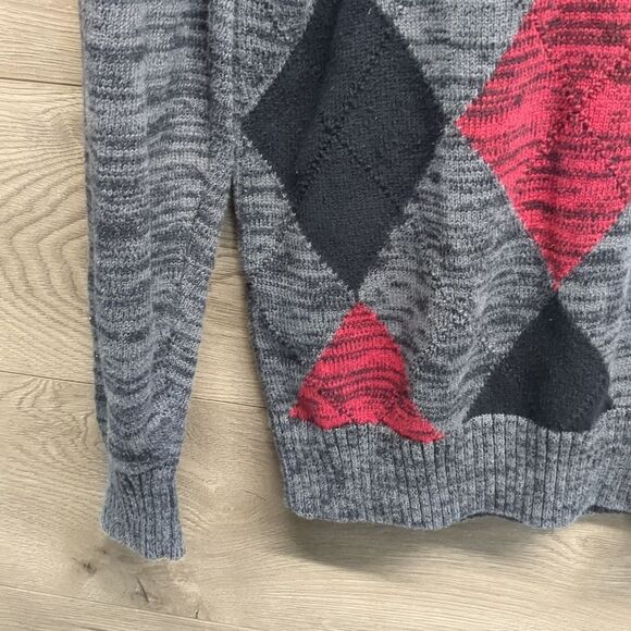 Carbon Men's Red and Black Argyle Pullover 1/4 zip Sweater Size XL - Picture 3 of 7